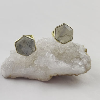 KBD Studio Hexagon Gemstone Stud Earrings - Multiple Colors