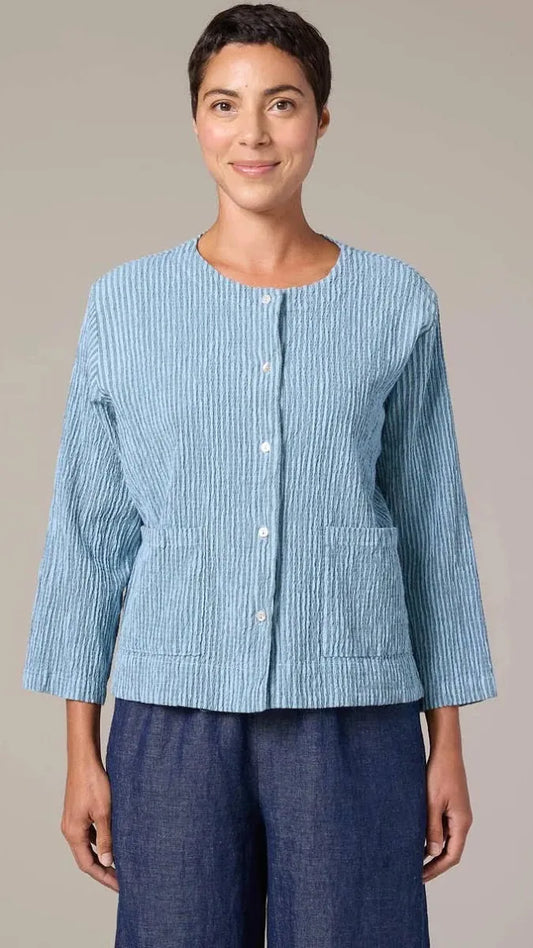 Cut Loose Jackets Cut Loose Grey Stripe Crinkle Crop Jacket - Multiple Colors 42409438 Cut Loose Grey Stripe Crinkle Crop Jacket - Multiple Colors