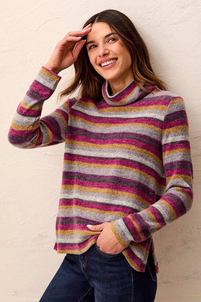 Tribal Sweaters Tribal Brushed Knit Stripe Funnel Neck Sweater - Multiple Colors 37986526 Tribal Brushed Knit Stripe Funnel Neck Sweater - Multiple Colors