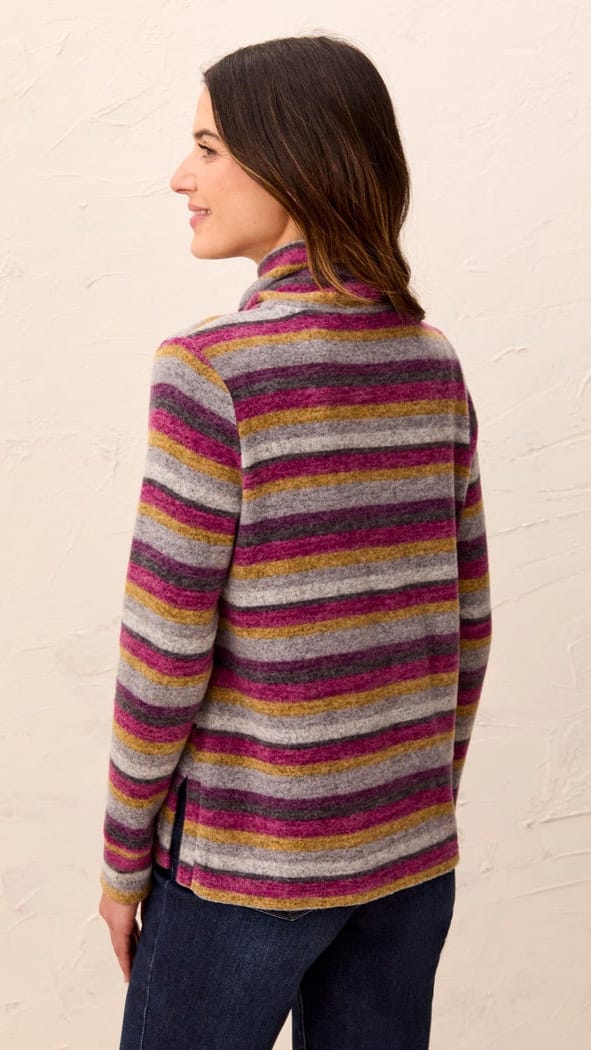 Tribal Sweaters Tribal Brushed Knit Stripe Funnel Neck Sweater - Multiple Colors Tribal Brushed Knit Stripe Funnel Neck Sweater - Multiple Colors