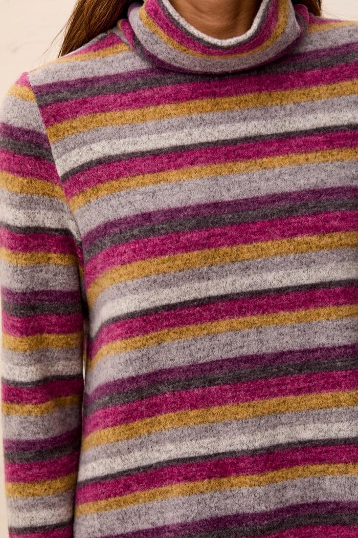 Tribal Sweaters Tribal Brushed Knit Stripe Funnel Neck Sweater - Multiple Colors Tribal Brushed Knit Stripe Funnel Neck Sweater - Multiple Colors