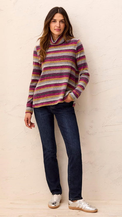 Tribal Sweaters Tribal Brushed Knit Stripe Funnel Neck Sweater - Multiple Colors Tribal Brushed Knit Stripe Funnel Neck Sweater - Multiple Colors
