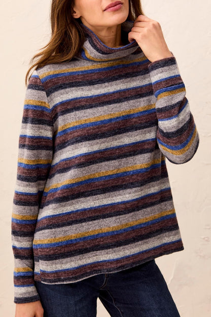Tribal Sweaters Tribal Brushed Knit Stripe Funnel Neck Sweater - Multiple Colors 38019294 Tribal Brushed Knit Stripe Funnel Neck Sweater - Multiple Colors
