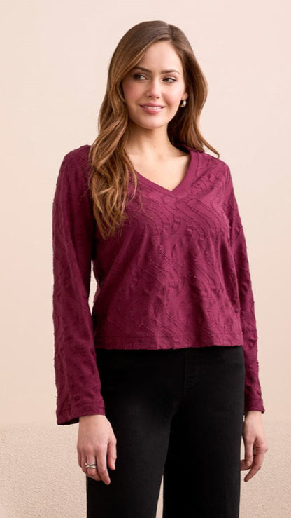 Tribal Textured Knit V-Neck Top - Multiple Colors
