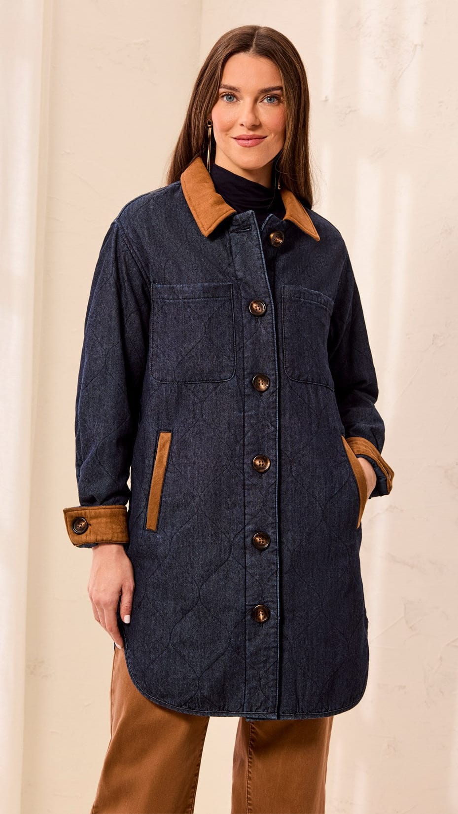 Tribal Jackets Tribal Quilted Denim Suede Trim Jacket 04078558 Tribal Quilted Denim Suede Trim Jacket
