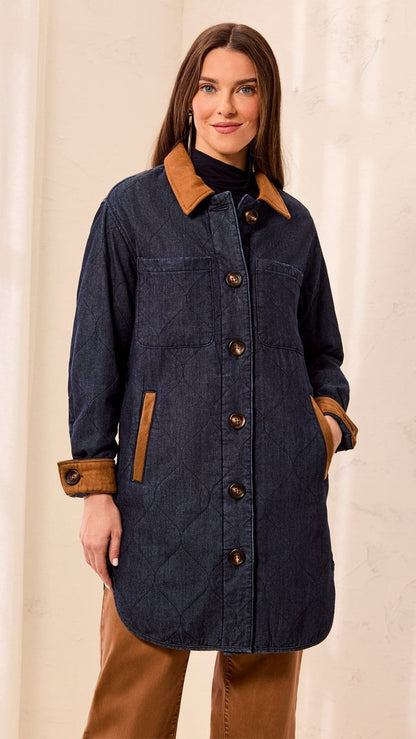 Tribal Jackets Tribal Quilted Denim Suede Trim Jacket 04078558 Tribal Quilted Denim Suede Trim Jacket