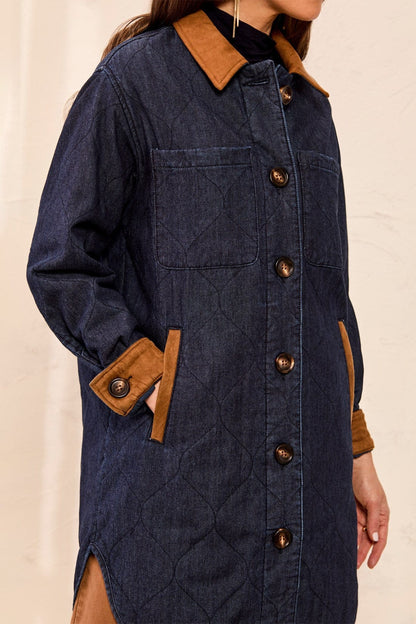 Tribal Jackets Tribal Quilted Denim Suede Trim Jacket Tribal Quilted Denim Suede Trim Jacket