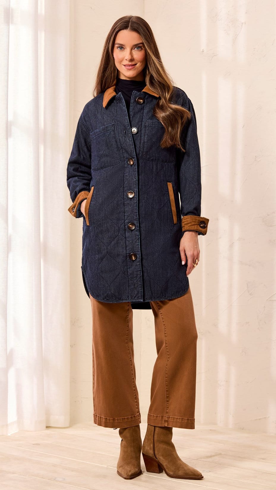 Tribal Jackets Tribal Quilted Denim Suede Trim Jacket Tribal Quilted Denim Suede Trim Jacket