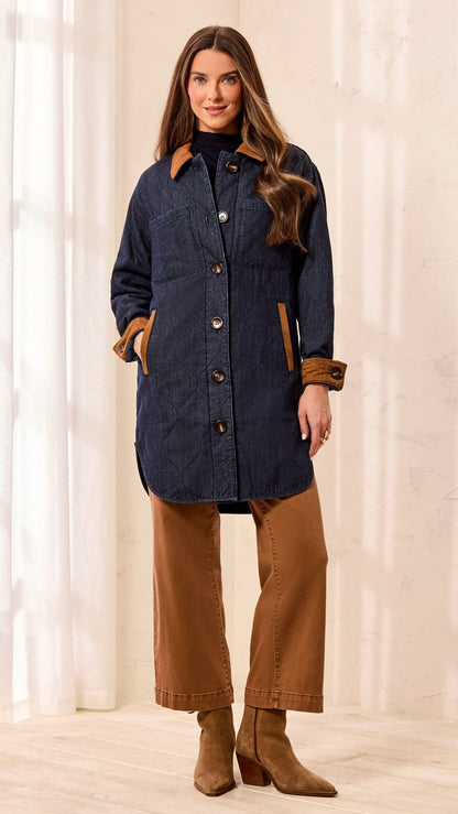 Tribal Jackets Tribal Quilted Denim Suede Trim Jacket Tribal Quilted Denim Suede Trim Jacket