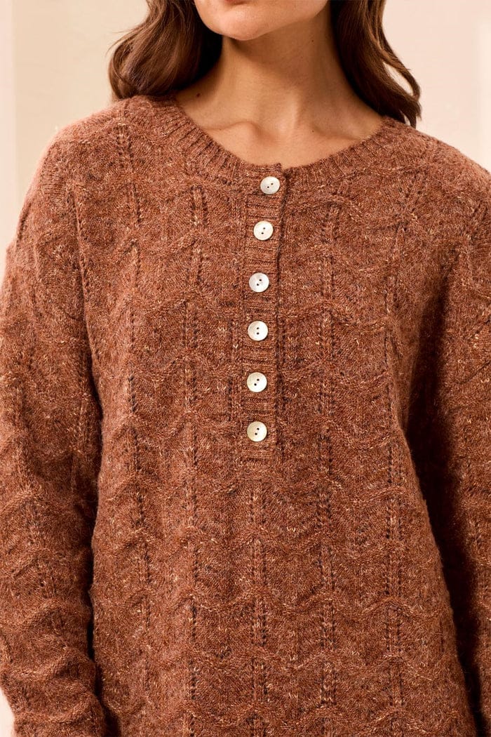 Tribal Sweaters Tribal Scallop Hem Henley Sweater - Multiple Colors Tribal Scallop Hem Henley Sweater - Multiple Colors