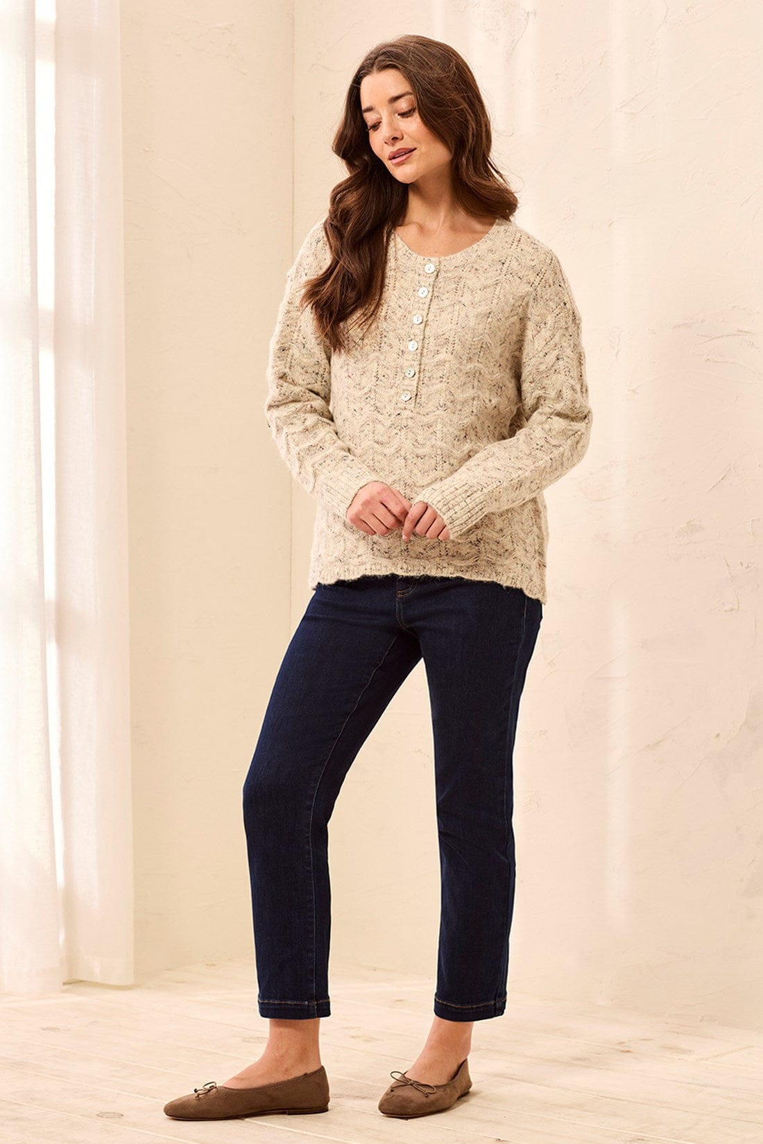 Tribal Sweaters Tribal Scallop Hem Henley Sweater - Multiple Colors Tribal Scallop Hem Henley Sweater - Multiple Colors