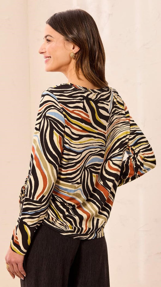 Tribal Tops Tribal Ultra Soft Long Sleeve Top with Side Ruching Tribal Ultra Soft Long Sleeve Top with Side Ruching