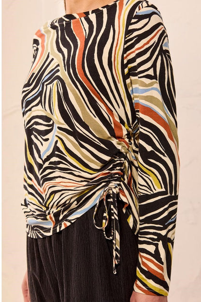 Tribal Tops Tribal Ultra Soft Long Sleeve Top with Side Ruching Tribal Ultra Soft Long Sleeve Top with Side Ruching