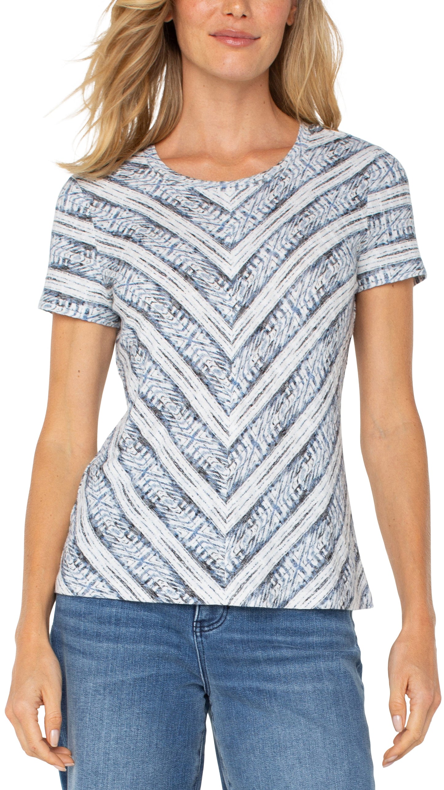Liverpool Short Sleeve Knit Miter Front Top - Multiple Colors