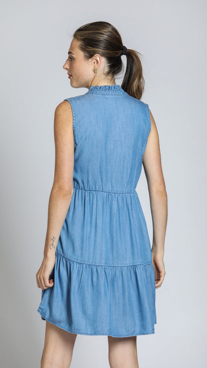 APNY Denim Sleeveless Tiered Dress