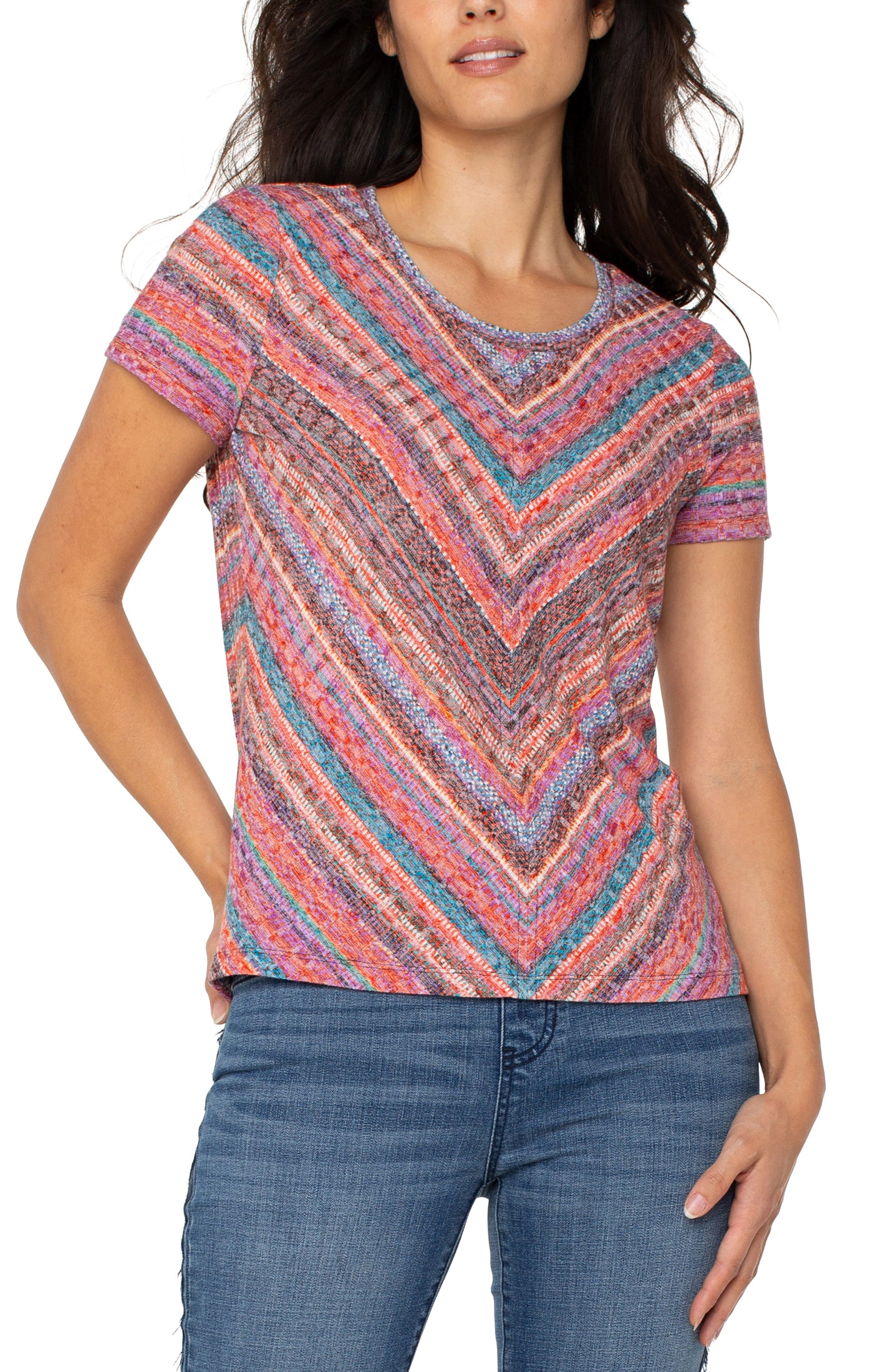 Liverpool Short Sleeve Knit Miter Front Top - Multiple Colors