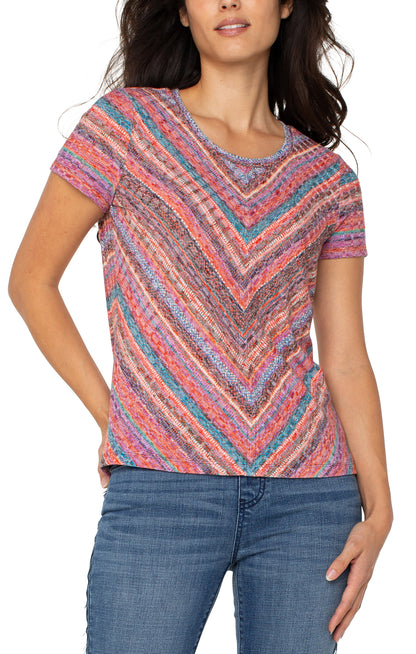 Liverpool Short Sleeve Knit Miter Front Top - Multiple Colors