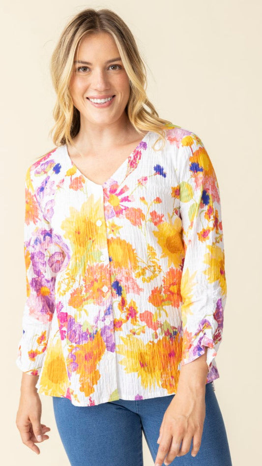 Habitat Crinkle Sunflower Ruched Sleeve Shirt
