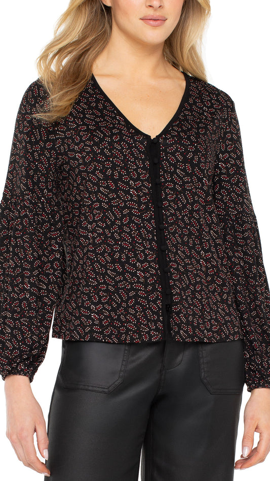 Liverpool Long Sleeve Button Front Knit Top