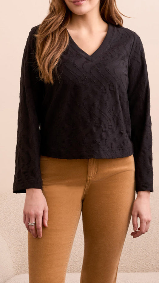 Tribal Textured Knit V-Neck Top - Multiple Colors