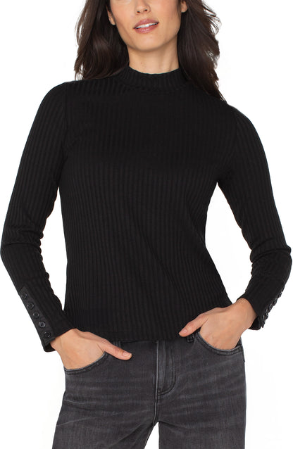 Liverpool Knit Mock Neck Top w/ Button Detail - Multiple Colors