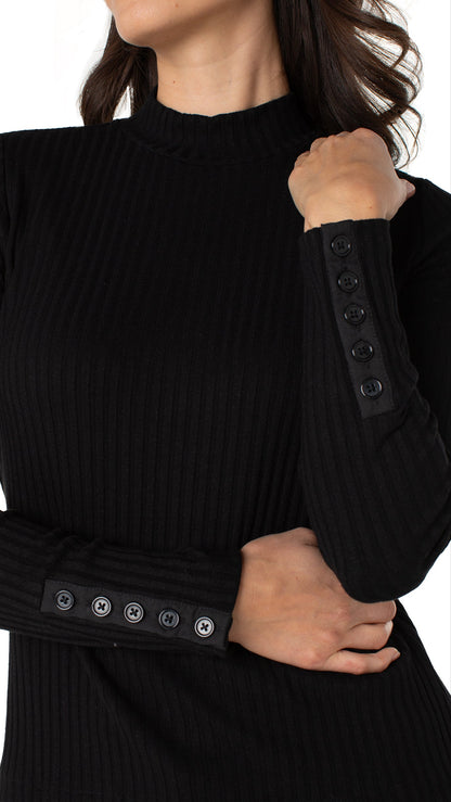 Liverpool Knit Mock Neck Top w/ Button Detail - Multiple Colors