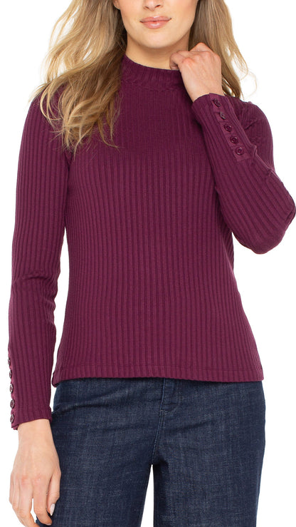 Liverpool Knit Mock Neck Top w/ Button Detail - Multiple Colors