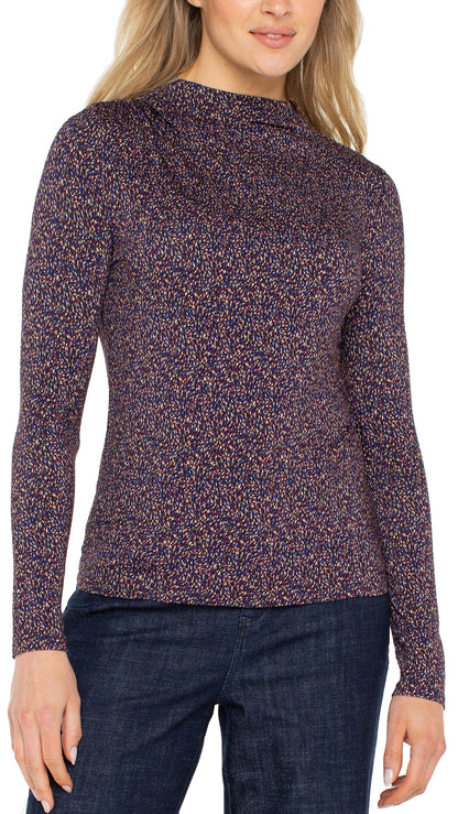 Liverpool Mock Neck Top w/ Shoulder Shirring Detail