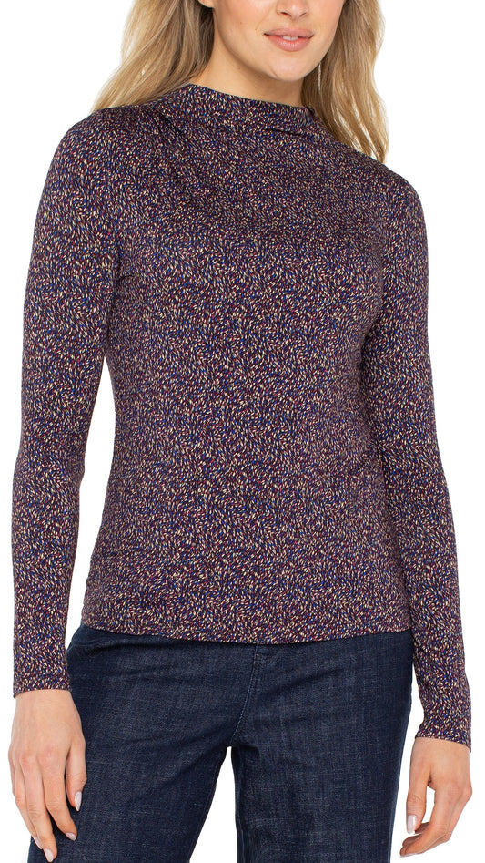 Liverpool Mock Neck Top w/ Shoulder Shirring Detail