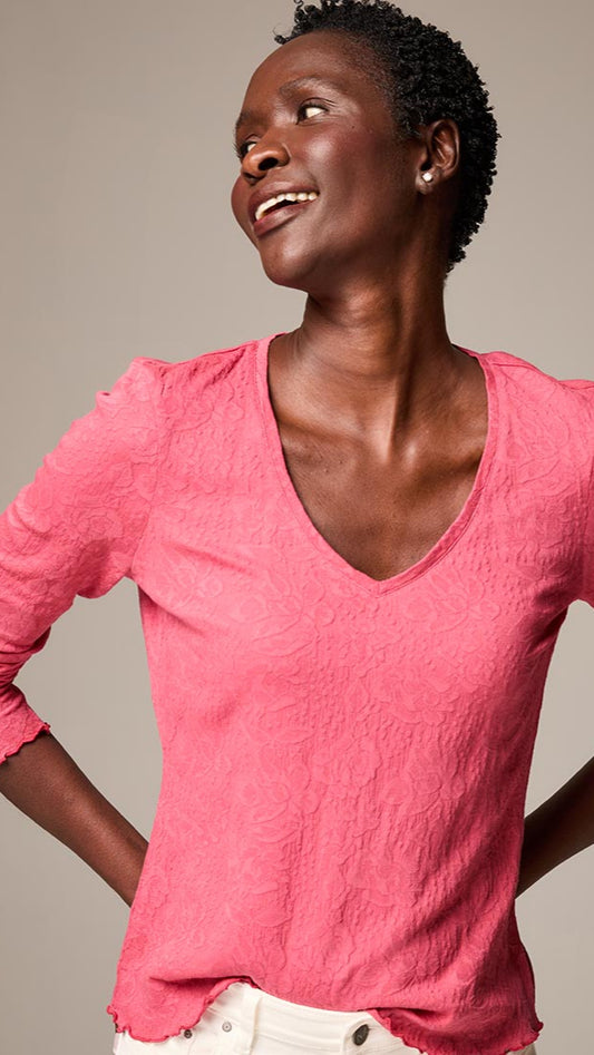 Nic + Zoe Lace Knit V-Neck Tee - Multiple Colors