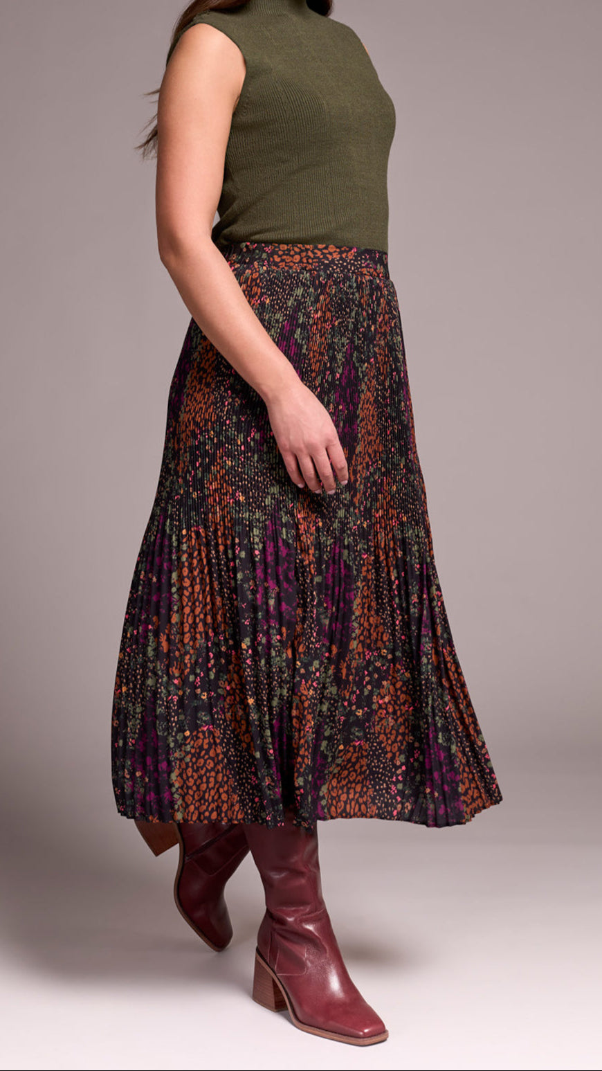 Tribal Plisse Pleated Midi Skirt
