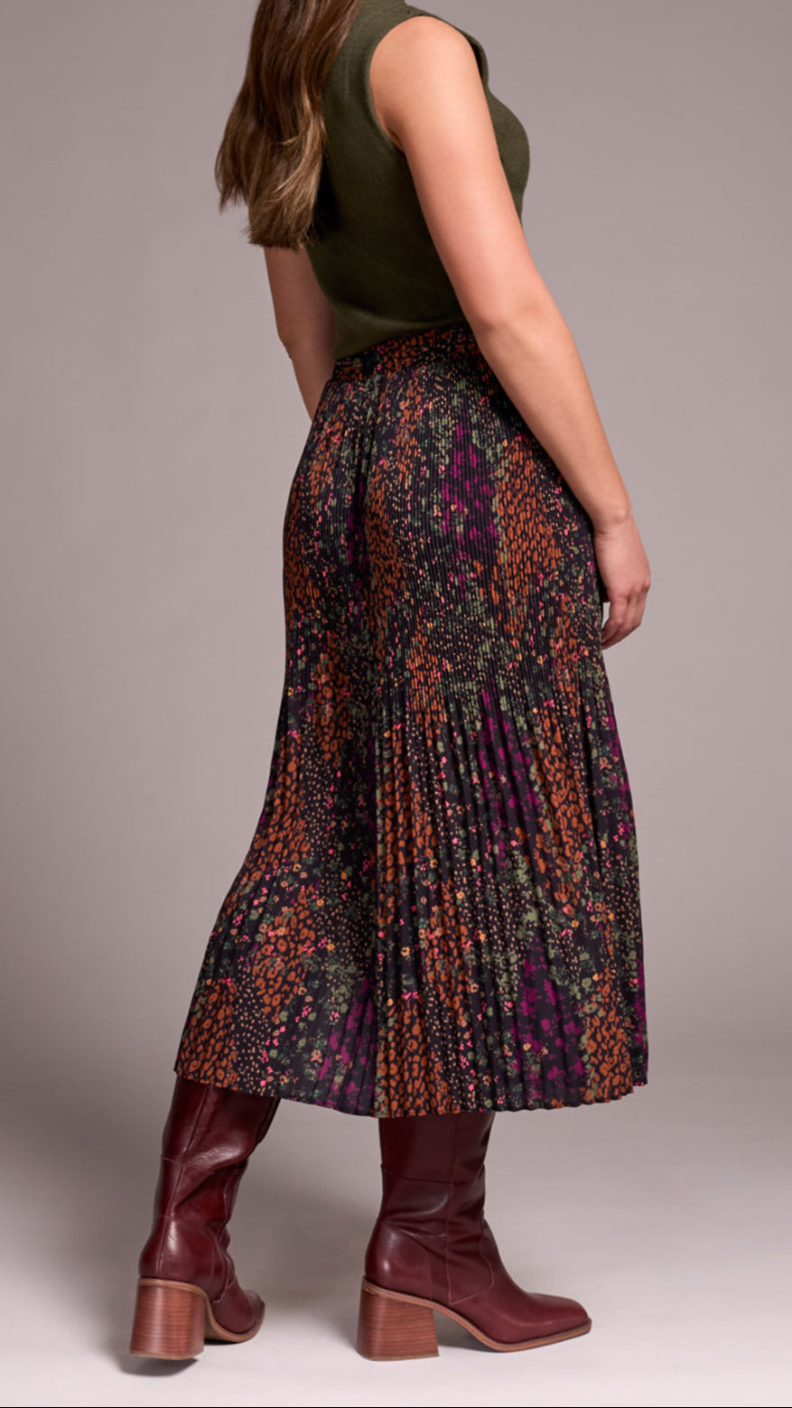 Tribal Plisse Pleated Midi Skirt