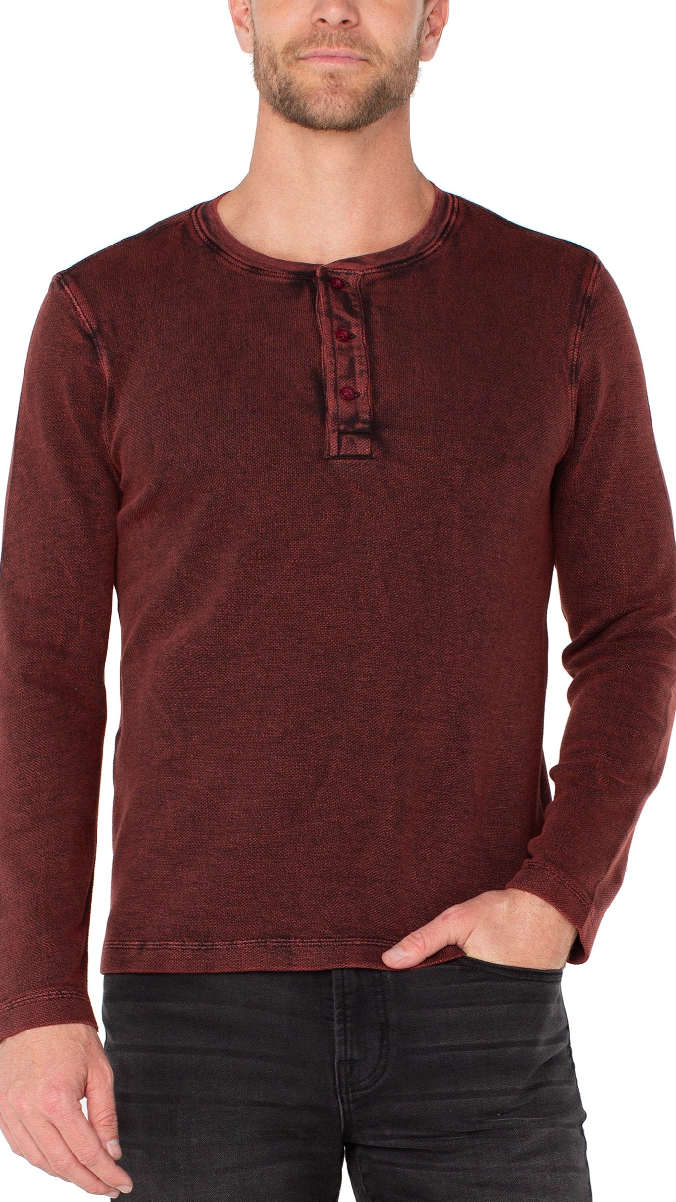 Liverpool Mineral Wash Long Sleeve Henley - Multiple Colors