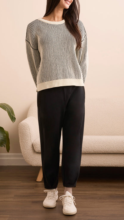 Tribal Crew Neck Side Slit Sweater - Multiple Colors