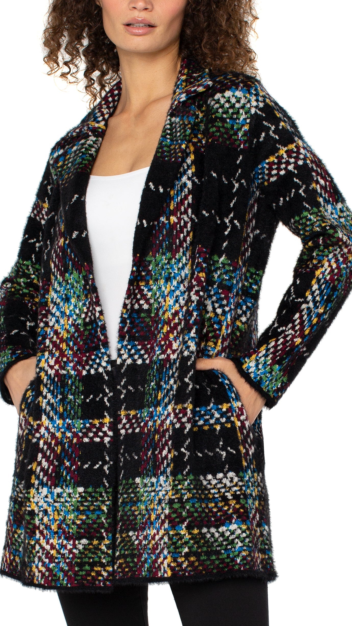 Liverpool Open Front Plaid Sweater Coat