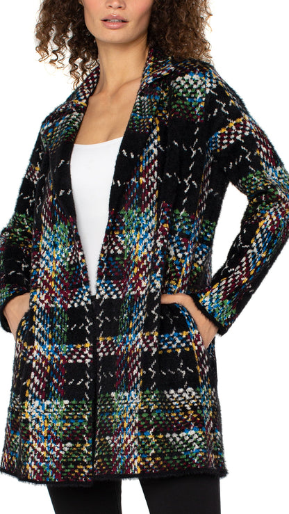 Liverpool Open Front Plaid Sweater Coat
