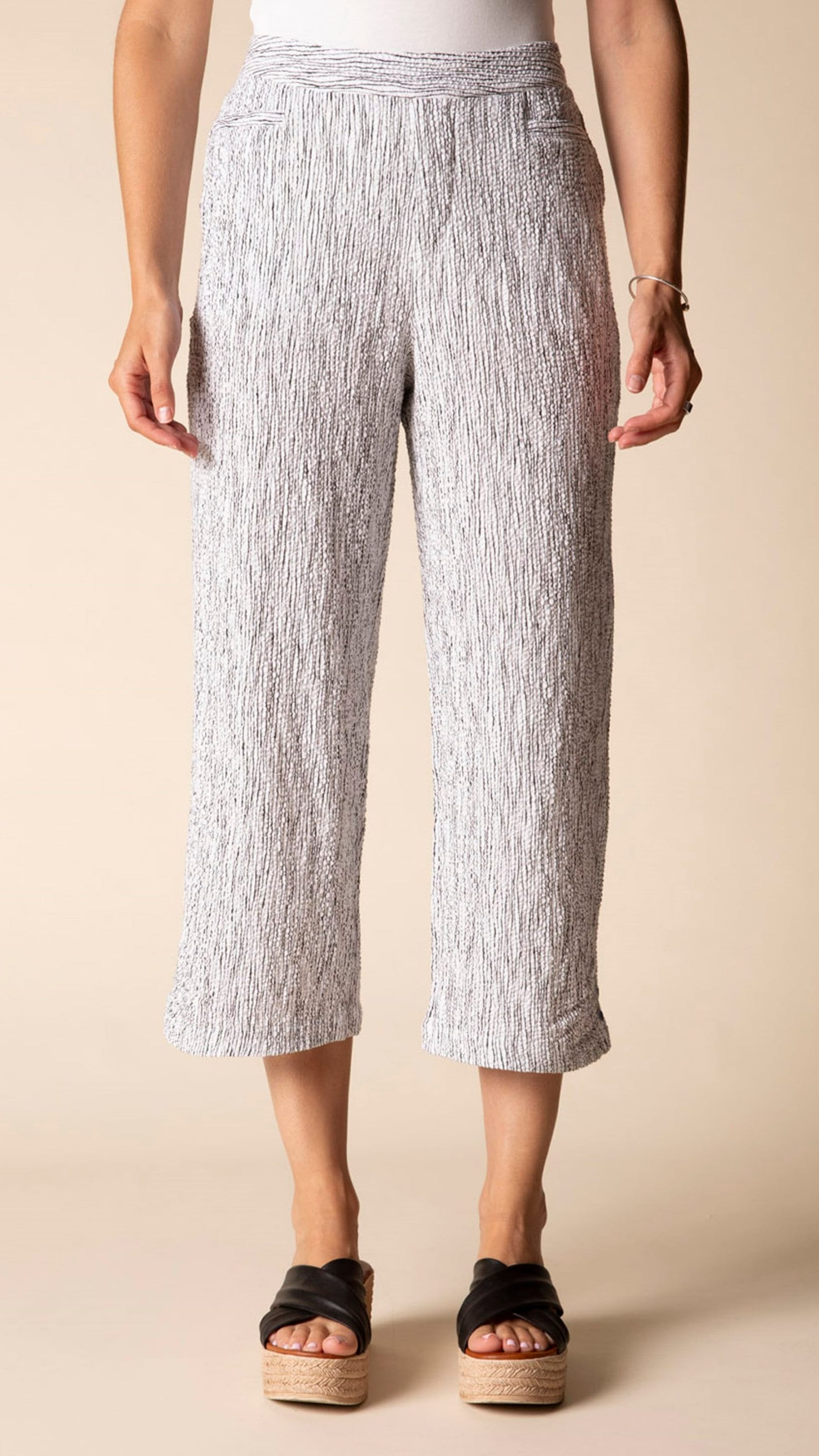 Habitat Pants Habitat Crinkle Crepe Stripe Pleat Button Capri Habitat Crinkle Crepe Stripe Pleat Button Capri
