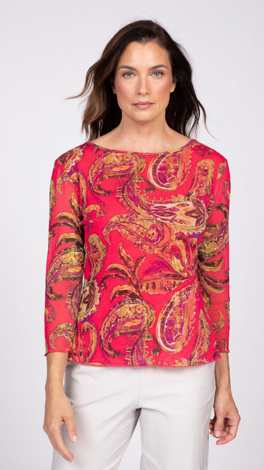 Olivia by Habitat Paisley Mesh Sienna Lined Crew Neck Top