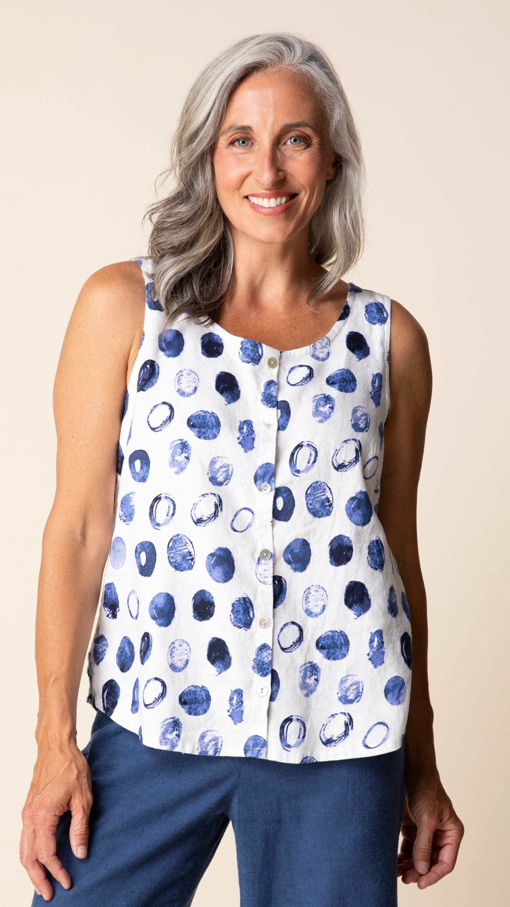 Habitat Tanks Habitat Stippling Dot Linen Pleat Back Button Tank 88303582 Habitat Stippling Dot Linen Pleat Back Button Tank