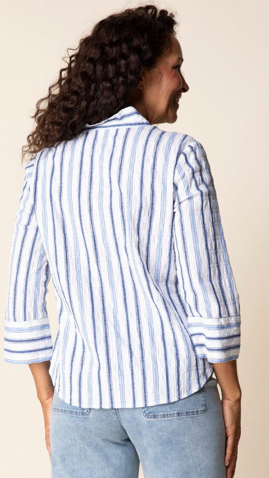 Habitat Blouses Habitat The Hamptons Stripe Half Placket Pullover Habitat The Hamptons Stripe Half Placket Pullover