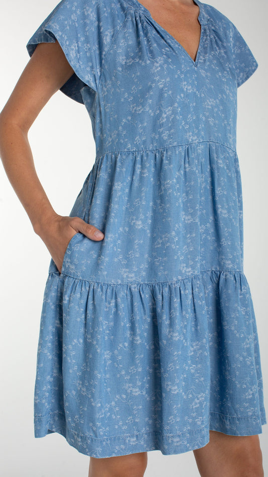 Liverpool Dresses Liverpool Tiered Flutter Sleeve Dress Liverpool Tiered Flutter Sleeve Dress