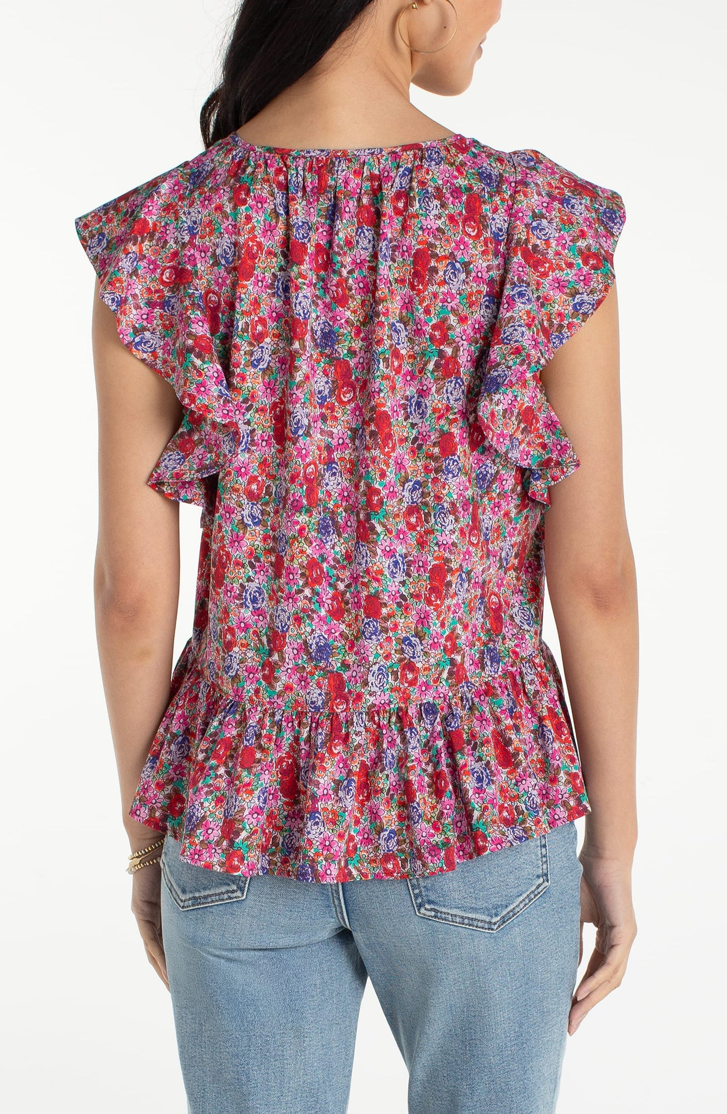 Liverpool Blouses Liverpool Flutter Sleeve Peplum Woven Top with Ties Liverpool Flutter Sleeve Peplum Woven Top with Ties