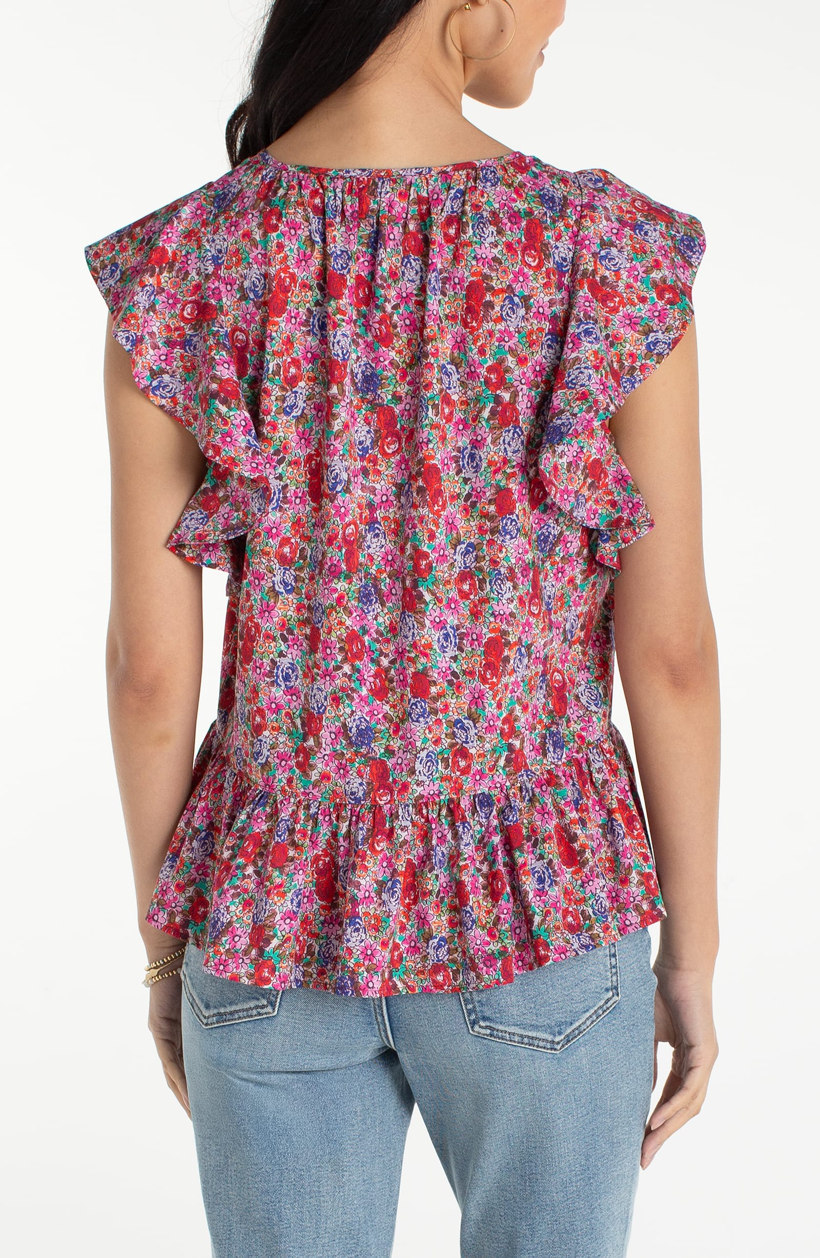 Liverpool Blouses Liverpool Flutter Sleeve Peplum Woven Top with Ties Liverpool Flutter Sleeve Peplum Woven Top with Ties