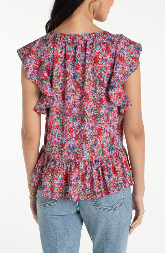 Liverpool Blouses Liverpool Flutter Sleeve Peplum Woven Top with Ties Liverpool Flutter Sleeve Peplum Woven Top with Ties