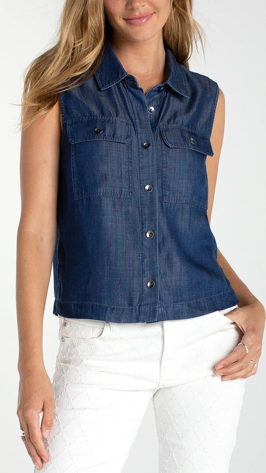 Liverpool Tops Liverpool Sleeveless Button Top with Pockets Liverpool Sleeveless Button Top with Pockets