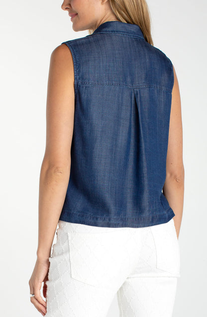 Liverpool Tops Liverpool Sleeveless Button Top with Pockets Liverpool Sleeveless Button Top with Pockets