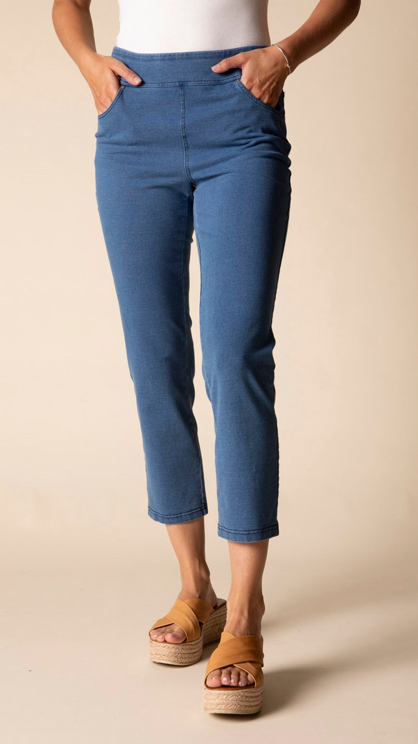 Habitat Stonewash Denim Capri Knit Jean - Multiple Colors