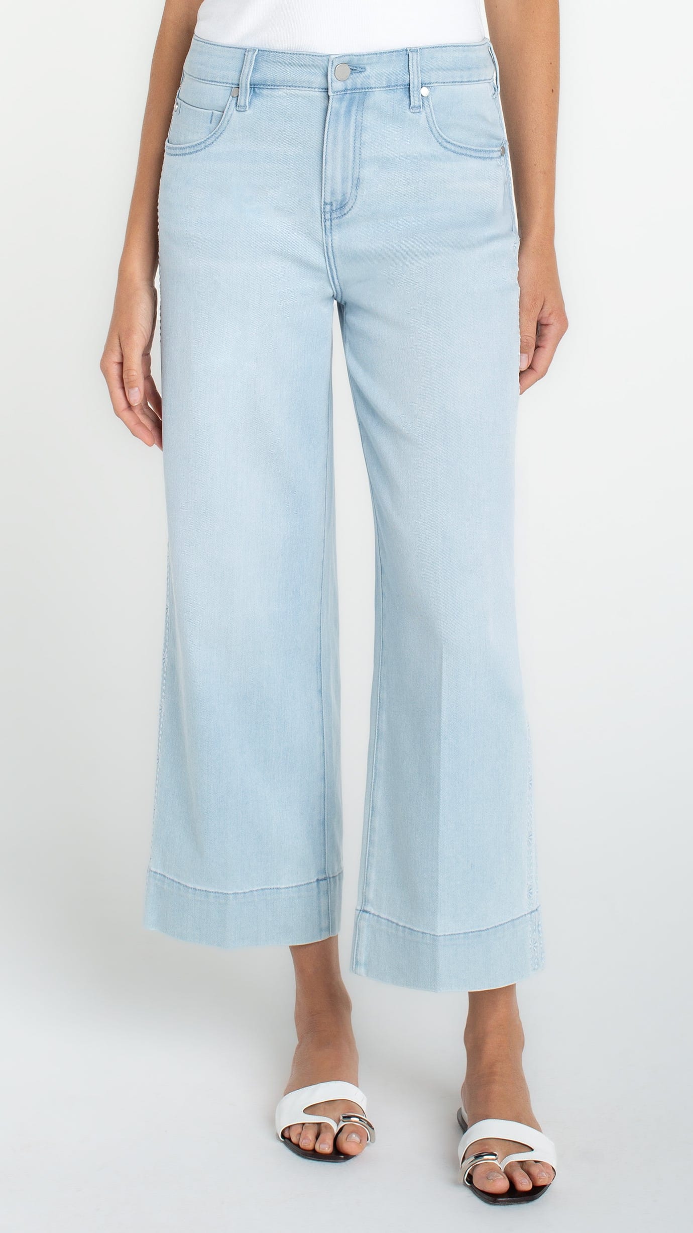 Liverpool Pants Liverpool Stride Crop Wide Leg w/ Embroidered Side Seam Liverpool Stride Crop Wide Leg w/ Embroidered Side Seam