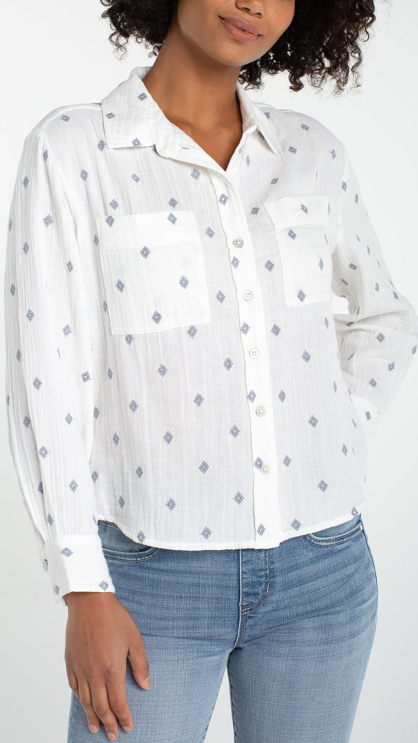 Liverpool Blouses Liverpool Long Sleeve Button Front Shirt w/ High Low Hem Liverpool Long Sleeve Button Front Shirt w/ High Low Hem