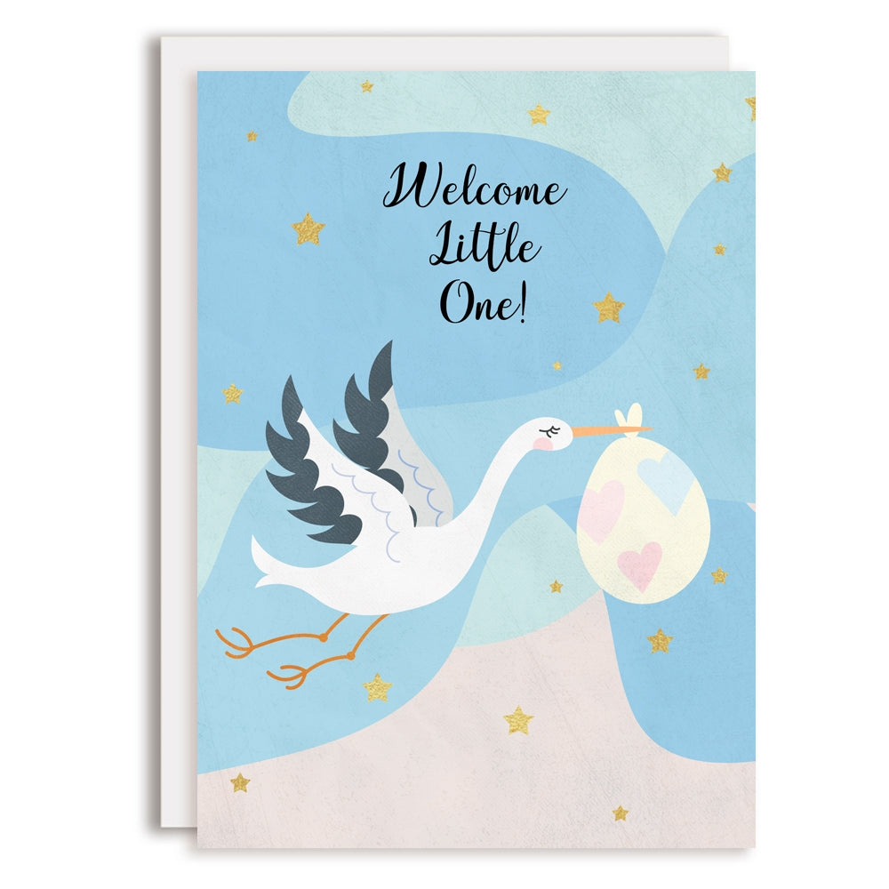 Rosy Designs Welcome Baby Flying Stork Greeting Card